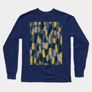 Abstract Grey and Mustard Yellow Ochre Paint Brush Effect Long Sleeve T-Shirt